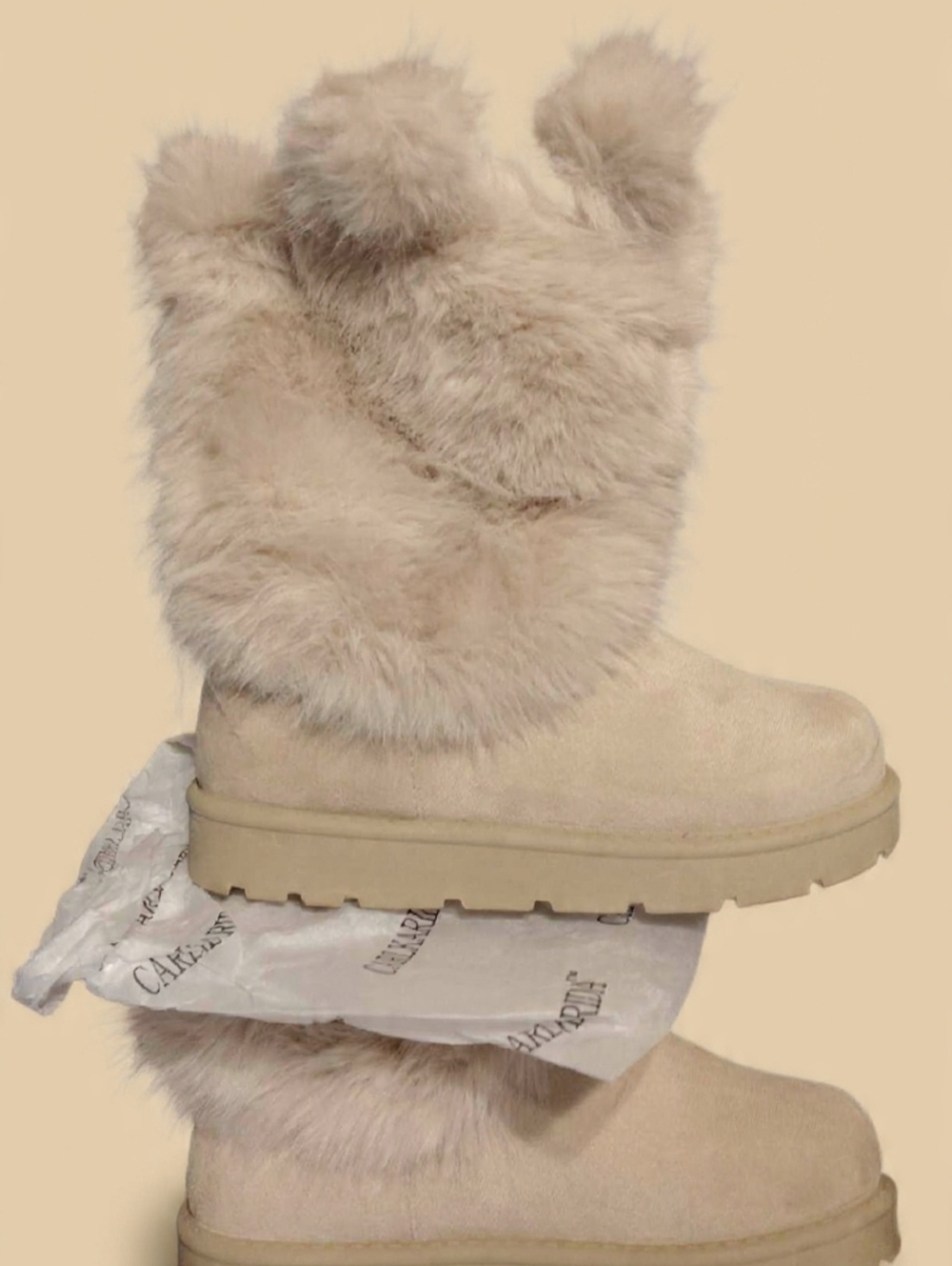 Women's Winter Fur-Trim Boots in Beige